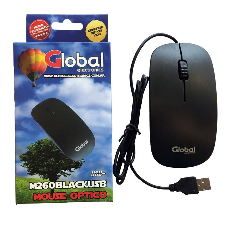 Mouse Optico Con Rueda Scroll Slim Con Cable Usb Color Negro En Caja - Global Electronics (caja X 200)