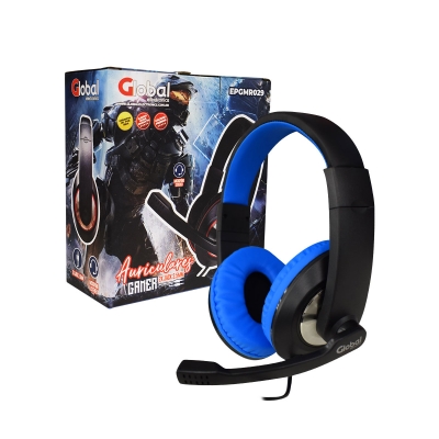 Auricular Gamer Con Microfono Stereo Con Cable Jack 3.5 Color Negro/azul - Global Electronics (caja X 40)