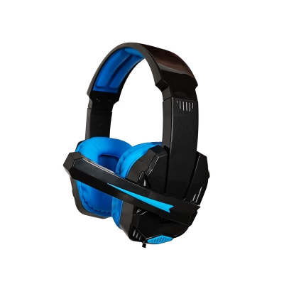 Auricular Gamer Con Microfono Y Luces Stereo Con Cable Jack 3.5 / Usb Y Adaptador 2 A 1 Incluido Color Negro/azul - Global Electronics (caja X 20)