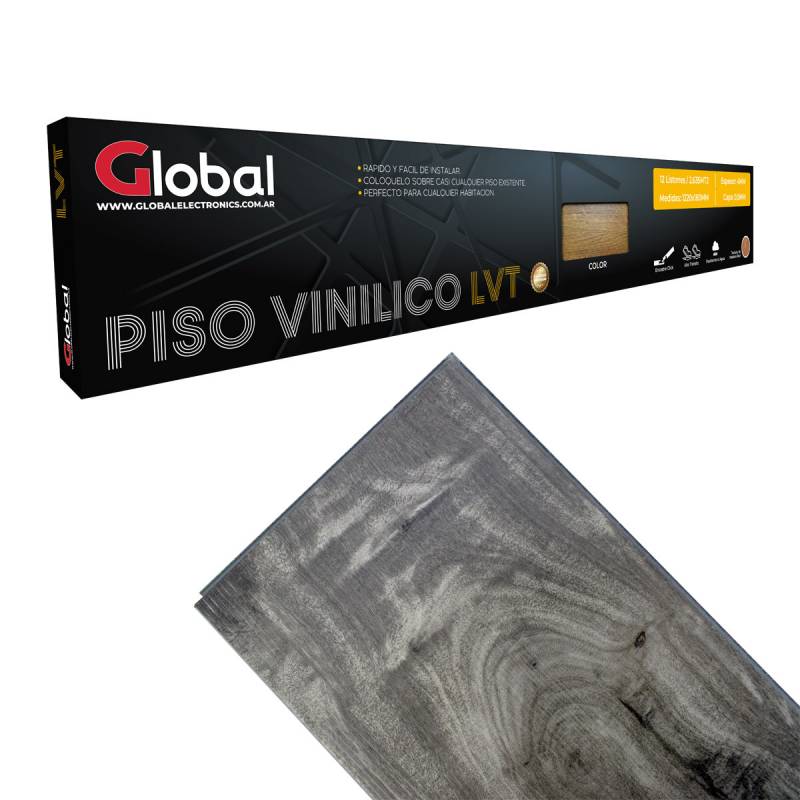 Piso Vinilico Lvt Con Encastre Click En Listnes De 1220x180 Espesor 4mm Capa 0.5mm Color 6099-9 Uptown Grey Con Textura Madera Real - Global Flooring (venta Ca