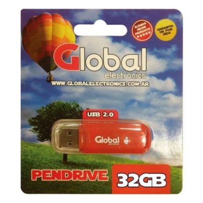 Pendrive Usb 32 Gb 2.0 Color Rojo Con Capuchn - Global Electronics (caja X 25 / Cartn 500)
