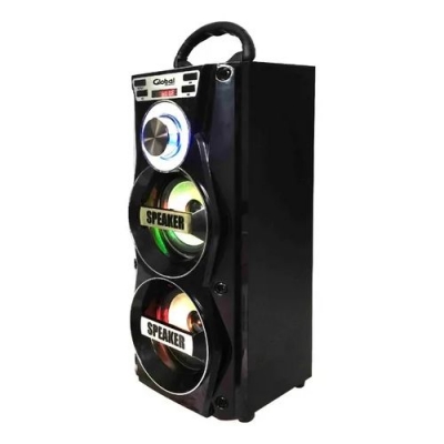 Parlante Bluetooth Premium Torre Doble Con 2 X 10w - Micrófono Karaoke Con Cable - Fm - Sd - Aux - Usb - Batería 1200ma Color Negro - Global Electronics (caja X