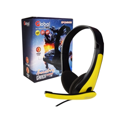 Auricular Gamer Con Microfono Stereo Con Cable Jack 3.5 Color Negro/amarillo - Global Electronics (caja X 50)