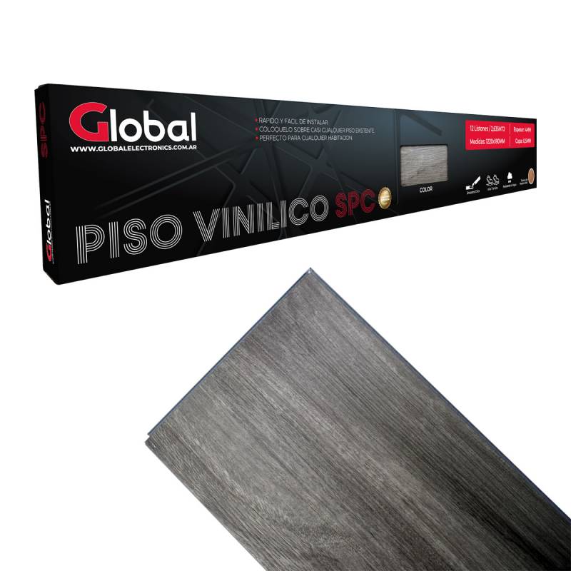 Piso Vinilico Spc Con Encastre Click En Listnes De 1220x180 Espesor 4mm Capa 0.5mm Color 6099-9 Uptown Grey Con Textura Madera Real - Global Flooring (venta Ca