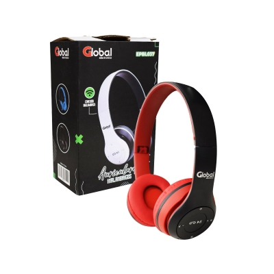 Auricular Bluetooth Inalambrico Stereo Color Rojo - Global Electronics (caja X 100)