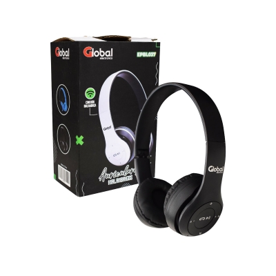 Auricular Bluetooth Inalambrico Stereo Color Negro - Global Electronics (caja X 100)