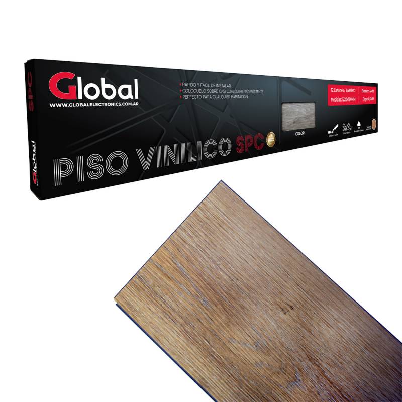 Piso Vinilico Spc Con Encastre Click En Listnes De 1220x180 Espesor 4mm Capa 0.5mm Color 189-01 Con Smoked Oak Textura Madera Real - Global Flooring (venta Caj