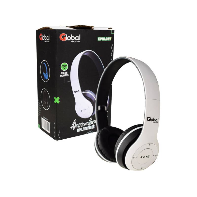 Auricular Bluetooth Inalambrico Stereo Color Blanco - Global Electronics (caja X 100)  - Of.