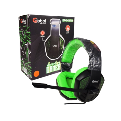 Auricular Gamer Con Microfono Y Luces Stereo Con Cable Jack 3.5 / Usb Y Adaptador 2 A 1 Incluido Color Negro/verde - Global Electronics (caja X 20)