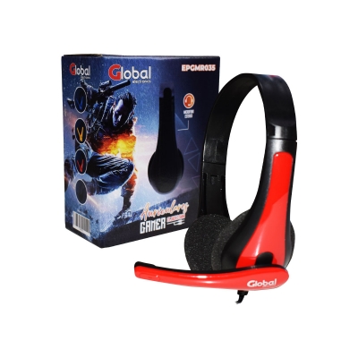 Auricular Gamer Con Microfono Stereo Con Cable Jack 3.5 Color Negro/rojo - Global Electronics (caja X 50)