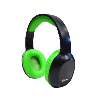 Auricular Bluetooth Inalambrico Stereo Color Negro/verde - Global Electronics (caja X 20)  - Of.