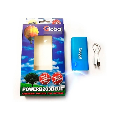 Cargador De Bateria Portátil Premium Alta Capacidad Usb 5200 Mah Con Linterna Color Azul - Global Electronics (caja X 54)