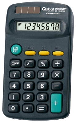 Calculadora De 8 Dígitos Plástica 402 Negra De Bolsillo Y Tamaño 113x64x20mm (no Incluye 1 Pila Aa) - Global Electronics (caja Interna X 200 Y Caja Completa X 4