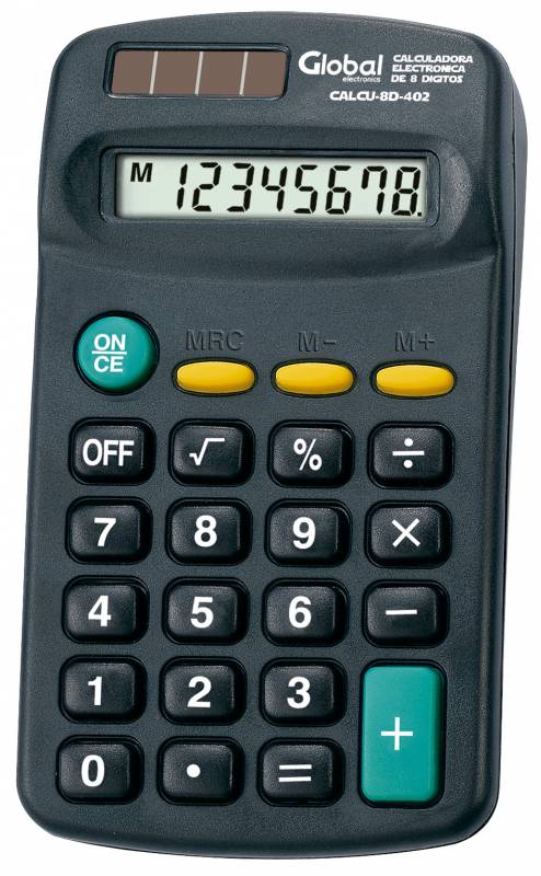 Calculadora De 8 Dgitos Plstica 402 Negra De Bolsillo Y Tamao 113x64x20mm (no Incluye 1 Pila Aa) - Global Electronics (caja Interna X 200 Y Caja Completa X 4