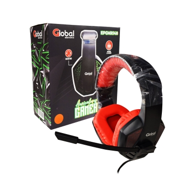 Auricular Gamer Con Microfono Y Luces Stereo Con Cable Jack 3.5 / Usb Y Adaptador 2 A 1 Incluido Color Negro/rojo - Global Electronics (caja X 20)