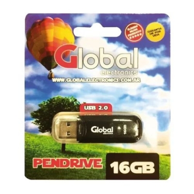 Pendrive Usb 16 Gb 2.0 Color Negro Con Capuchón - Global Electronics (caja X 500)