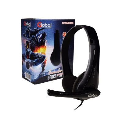 Auricular Gamer Con Microfono Stereo Con Cable Jack 3.5 Color Negro - Global Electronics (caja X 50)  - Of.