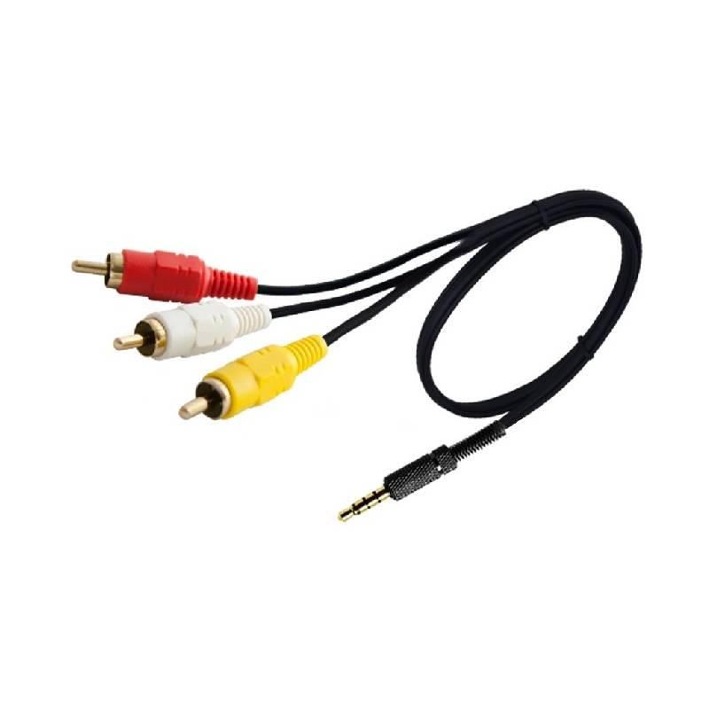 Cable De Video Y Audio Estereo Plug Fino Jack 3.5mm A 3 Rca Amarilla/roja/negra De 2 Mts De Largo Color Negro En Bolsa - Global Electronics (caja X 300)