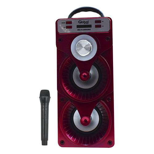 Parlante Bluetooth Premium Torre Doble Con 2 X 10w - Micrófono Karaoke Con Cable - Fm - Sd - Aux - Usb - Batería 1200ma Color Rojo - Global Electronics (caja X