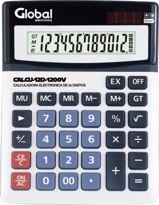 Calculadora De 12 Dígitos Metálica 1200v Plateada Con Botones Grandes Y Tamaño 192x147x42mm (no Incluye 1 Pila Aa) - Global Electronics (caja Interna X 45 Y Caj