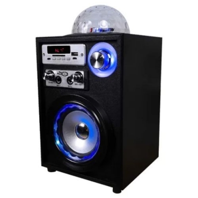 Parlante Bluetooth Premium Con Bola De Luz Led De 10w - Micrófono Karaoke Con Cable - Fm - Sd - Aux - Usb - Batería 1200ma Color Negro - Global Electronics (caj