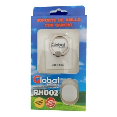 Soporte Para Dispositivos Móviles Autoadhesivo Anillo Metálico Con Gancho Para Colgar Color Blanco - Global Electronics (caja X 600)