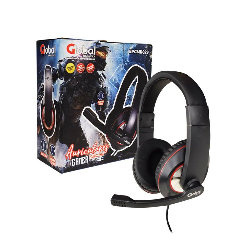 Auricular Gamer Con Microfono Stereo Con Cable Jack 3.5 Color Negro - Global Electronics (caja X 40)  - Of.