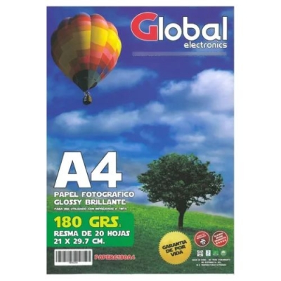 Papel Glossy En Resma De 100 Hojas A4 (210 X 297 Mm.) De 180 Grs. - Global Electronics (caja X 10)