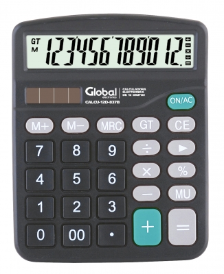 Calculadora De 12 Dígitos Plástica 837b Negra Con Botones Grandes Y Tamaño 151x120x50mm (no Incluye 1 Pila Aa) - Global Electronics (caja Interna X 50 Y Caja Co