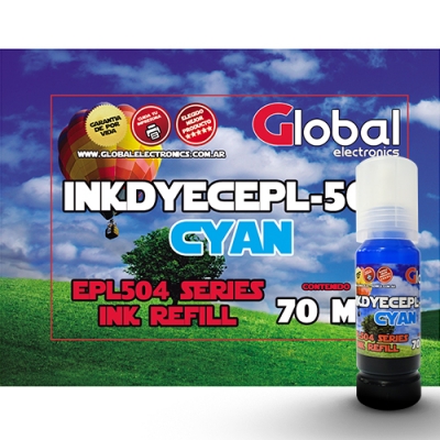 Tinta Premium Epson L Series Tipo Original T504/544 Ecotank Cyan Dye En Botella Dosificadora De 70 Cm3 - Global Electronics (caja X 100)